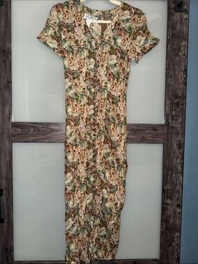 La belle vintage 80s 90s floral maxi dress button down xs